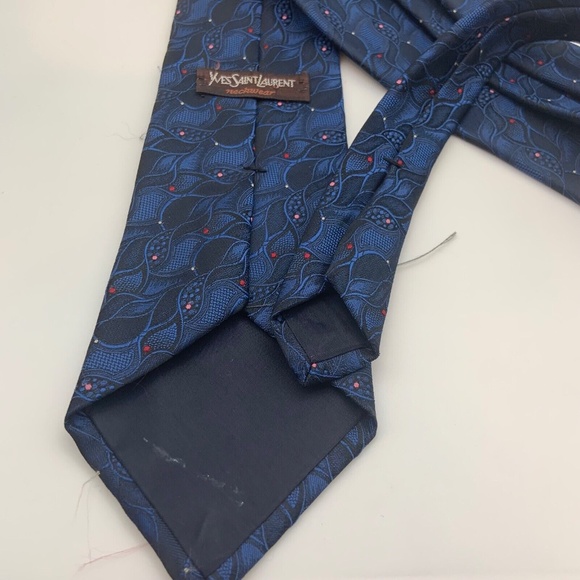 Set of Two Vintage Yves Saint Laurent Silk Ties Blue & Gold - Picture 9 of 15